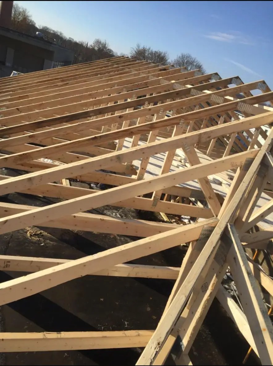 Roof framing under construction